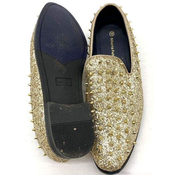 Excellent Men's Alberto Fellini Gold Spiked Glitter Loafers Gold Loafer Size 12 - Picture 3 of 6